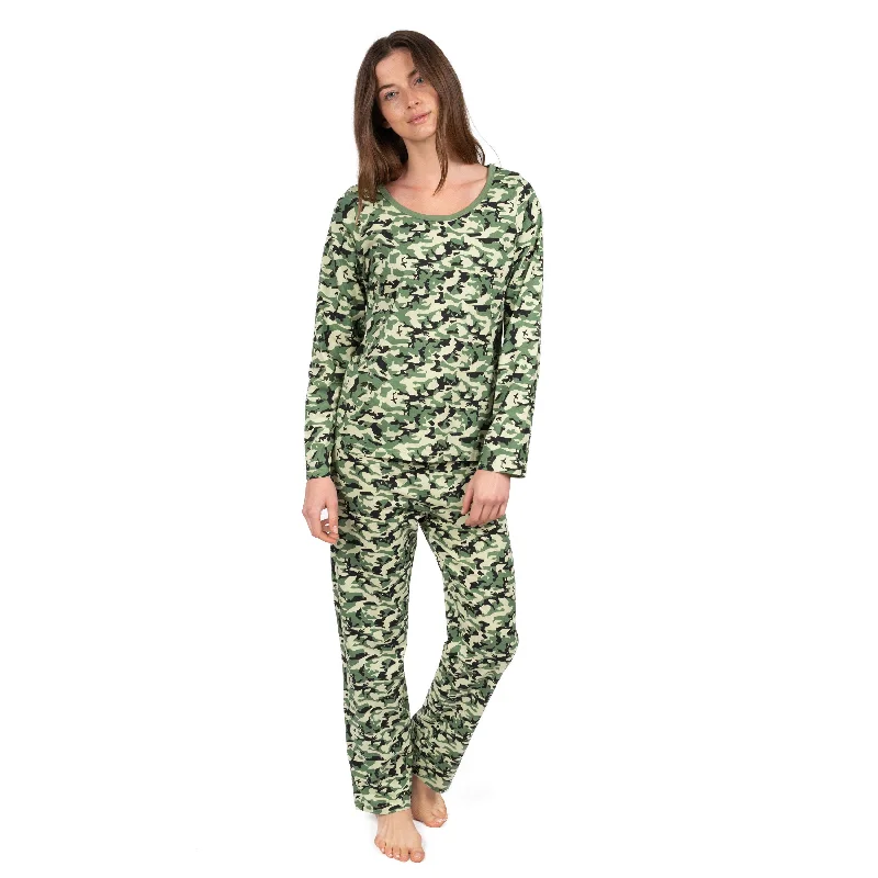 Women's Work Outfit For The Office Womens Two Piece Cotton Loose Fit Pajamas Camouflage