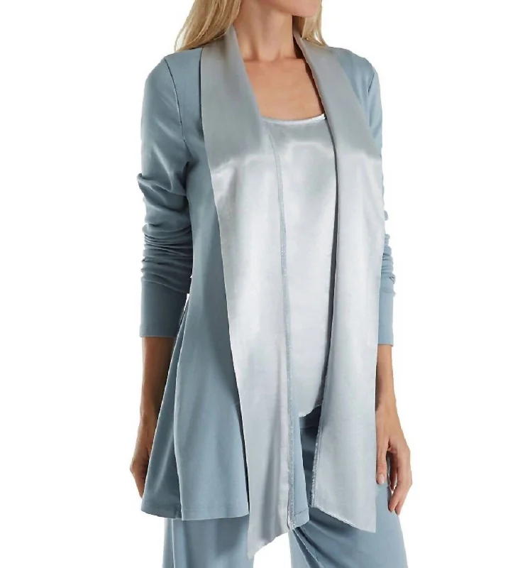 Tailored Clothing For Women Shelby Satin Trimmed Robe With Pockets In Morning Blue