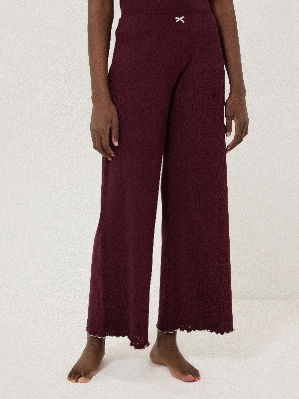 Women's Fashionable Attire For Work Pointelle Pyjama Trousers | Burgundy