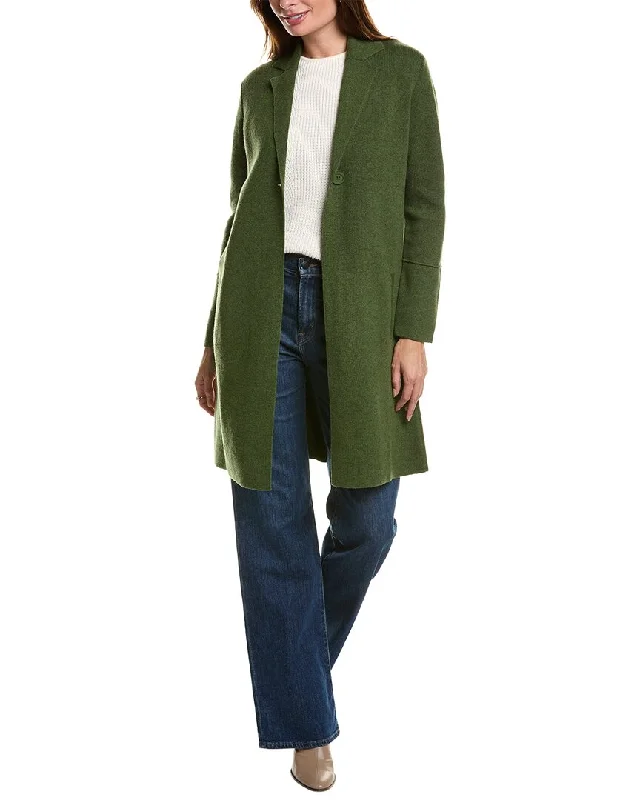 Women's Occasion Wear Clothes Forte Cashmere Double Knit Notch Collar Wool & Cashmere-Blend Cardigan
