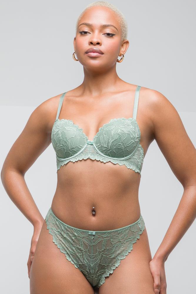 Women's Work Apparel 2 Pack Lace Balconette Bras Green & Grey