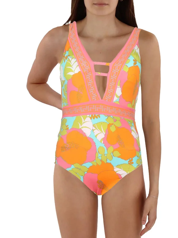 Women's Chic Outfit Womens Printed Cut-Out One-Piece Swimsuit