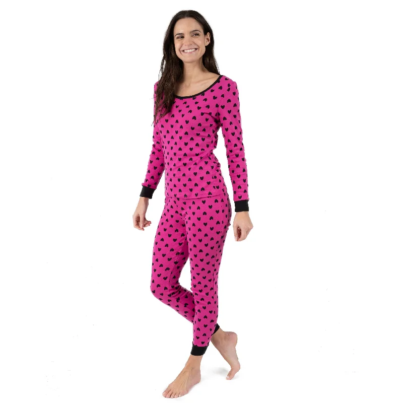 Women's Outerwear Clothing Womens Two Piece Cotton Pajamas Hearts Black