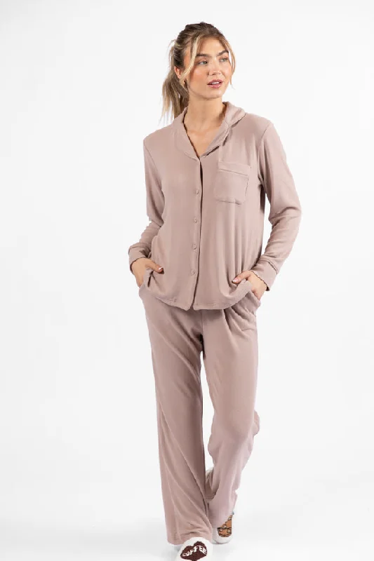 Chic Clothing For Women Drifting Off Mocha Ribbed Pajama Set FINAL SALE