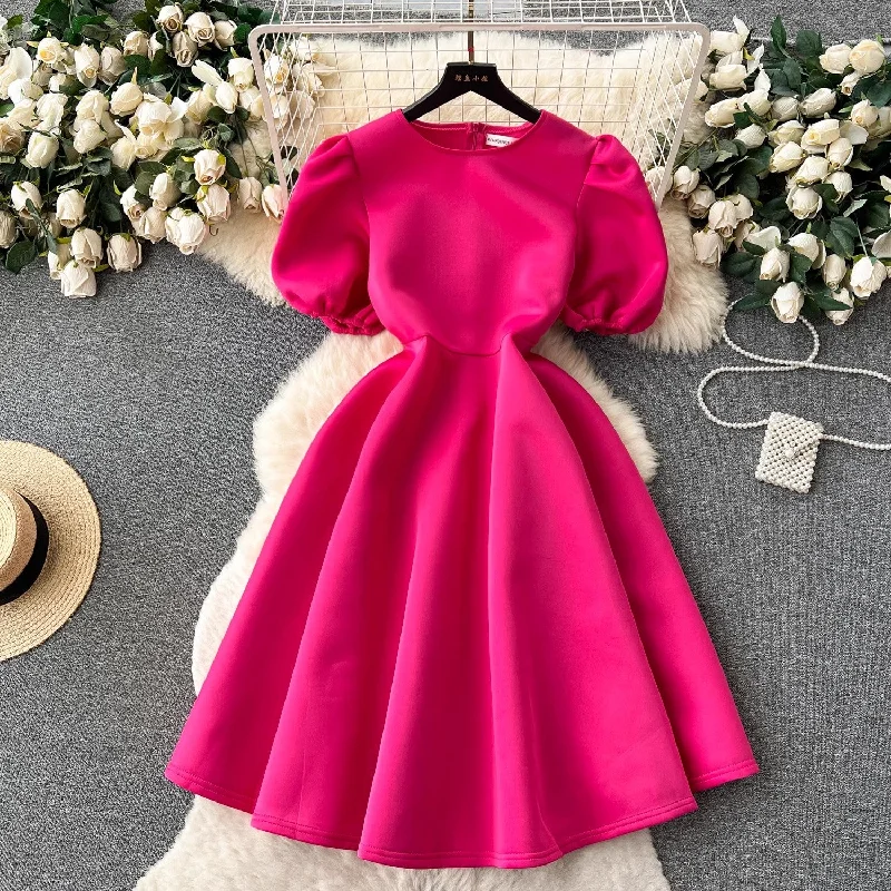 Fashion Women's Clothing round neck puff sleeve dress for women summer puffy dress      S4603