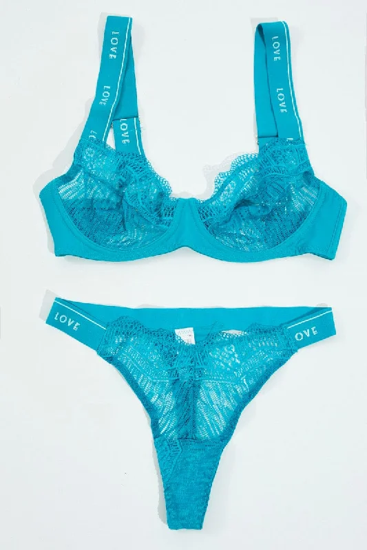 Formal Attire For Women Blue Lace Lingerie Set