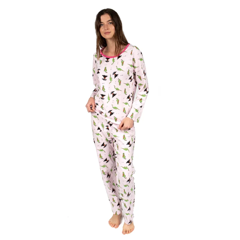 Women's Everyday Garments Womens Two Piece Cotton Loose Fit Pajamas Dinosaur Pink