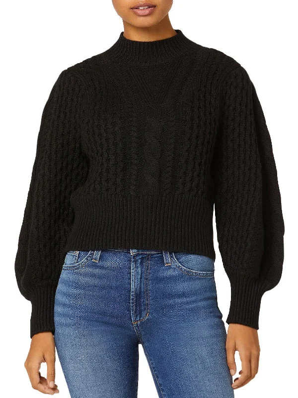 Women's Luxury Garments Womens Merino Wool Cropped Mock Turtleneck Sweater