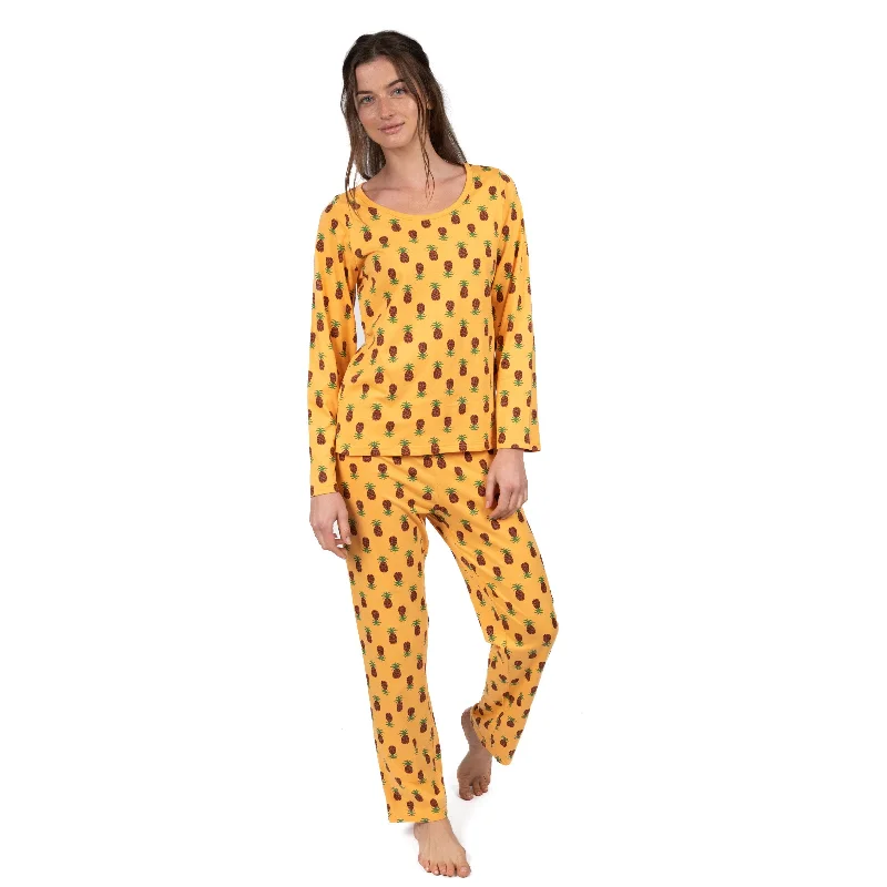 Women's High-Fashion Attire Womens Two Piece Cotton Loose Fit Pajamas Pineapple