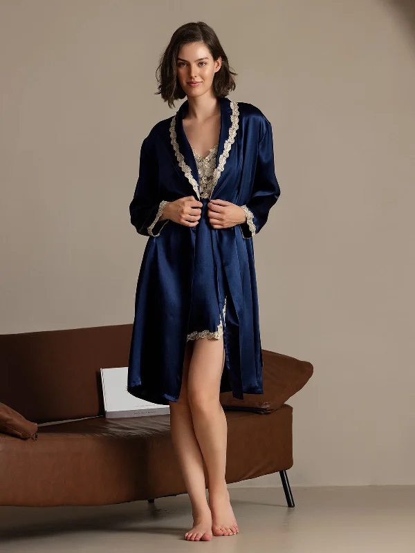 Women's Transitional Clothes Women's Silk Flower Trim Long Sleeve Dressing Gown