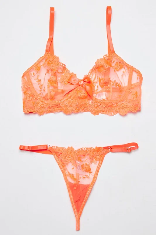 Women's Trendy Casual Clothes Orange Embroidery Lingerie Set