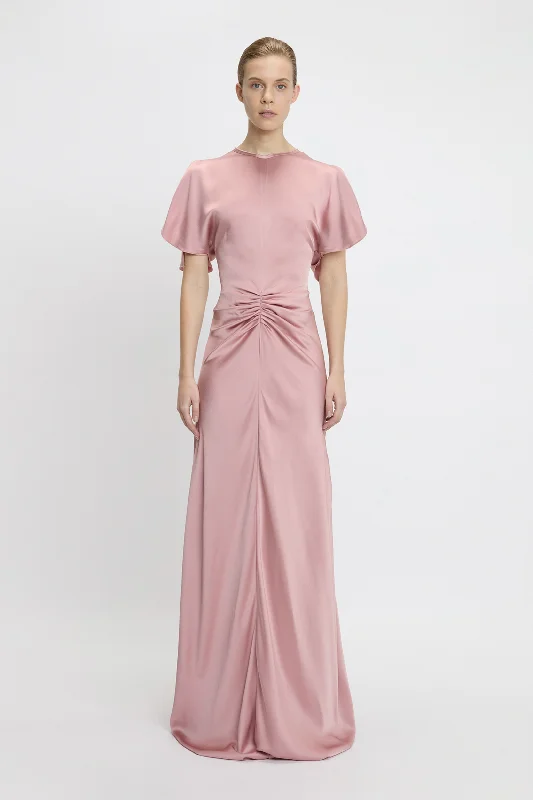 Unbeatable Deals Gathered Waist Closed Back Floor-Length Dress In Peony