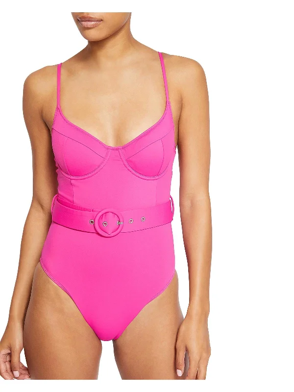 Women's High-Fashion Garments Noa Belted Womens Buckle Nylon One-Piece Swimsuit