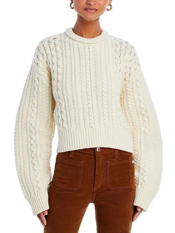 Women's Holiday Attire Womens Crochet Creweck Pullover Sweater