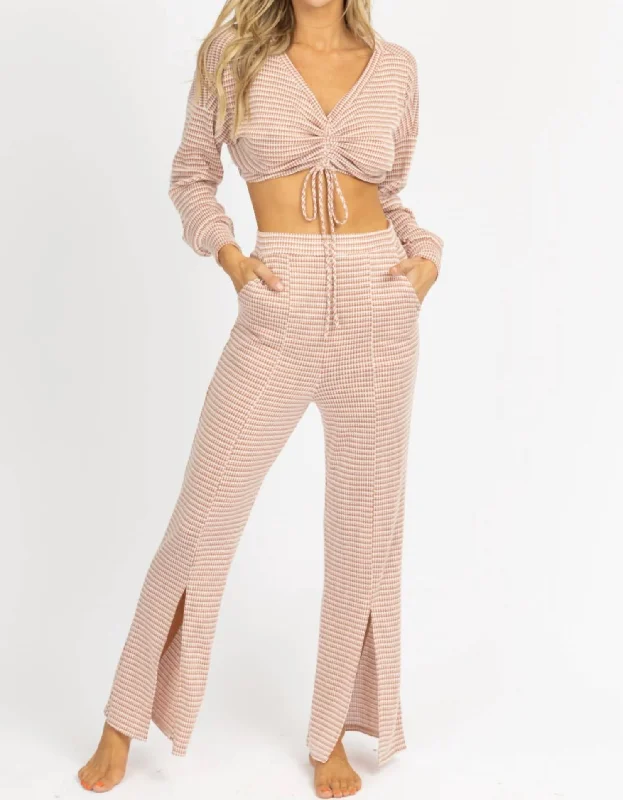 Women's Cozy Clothes Tie Crop + Front Slit Pant Set In Terracotta