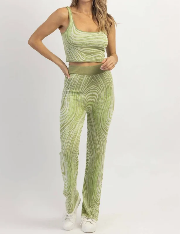 Women's Evening Garments Abstract Print Knit Pant Set In Green