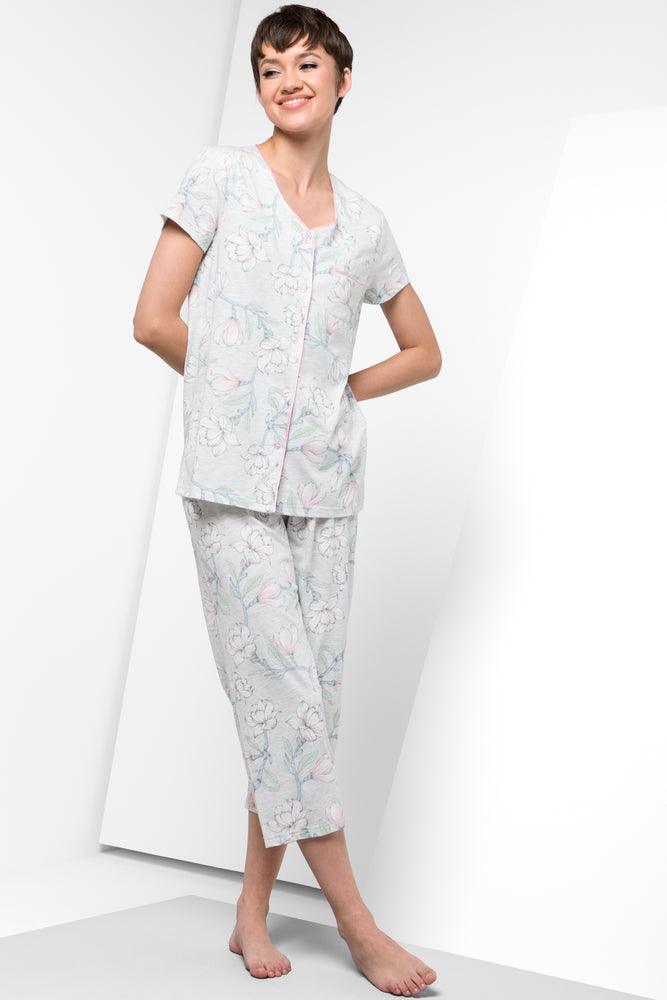 Women's Comfy Loungewear Outfit Capri Pyjamas Grey