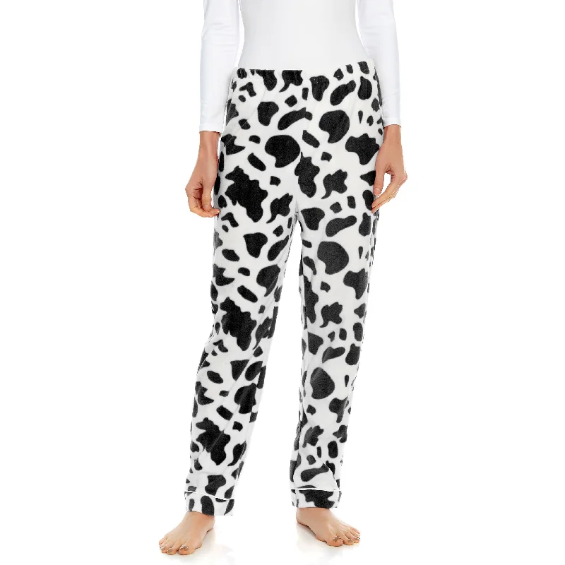 Women's Timeless Attire Womens Fleece Pajama Pants Cow Black