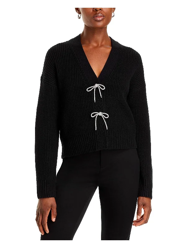 Women's Transitional Clothes Womens Rhinestone Snap Front Cardigan Sweater