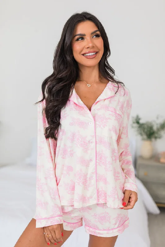 Women's Chic Outerwear Attire Under The Stars In Floral Fantasy Long Sleeve Bamboo Pajama Top