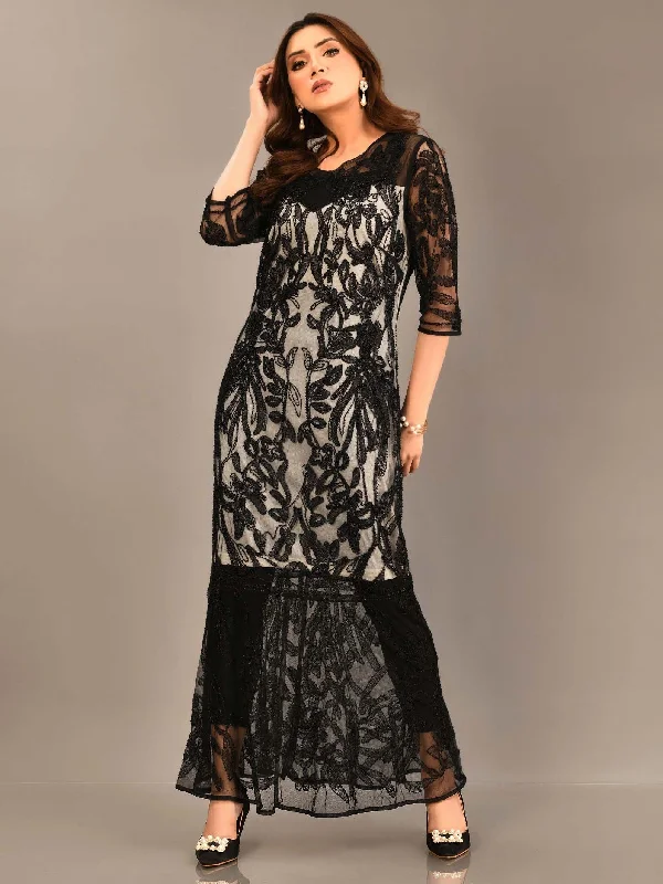 Luxury Women's Clothing Beaded Net Dress