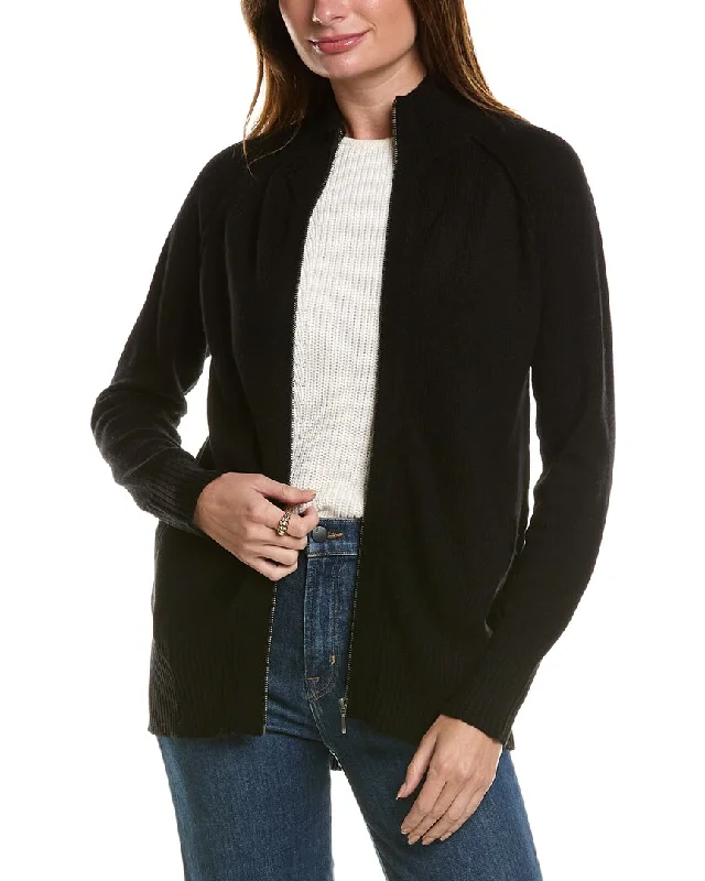 Stylish Outerwear Clothes For Women Forte Cashmere Sporty Zip Mock Wool & Cashmere-Blend Cardigan
