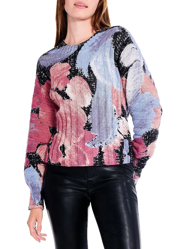 Women's Trendy Apparel Autumn Bloom Womens Printed Ribbed Pullover Sweater