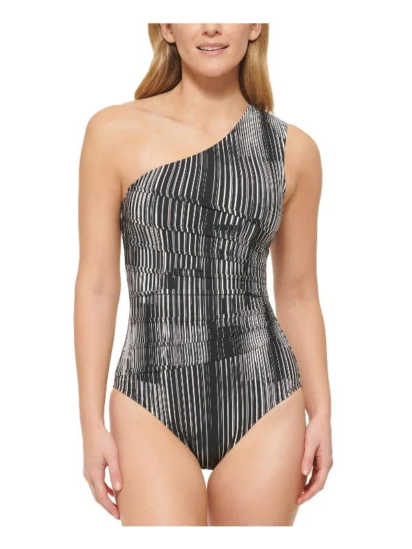 Trendy Athleisure Clothing For Women Womens Striped One-Shoulder One-Piece Swimsuit