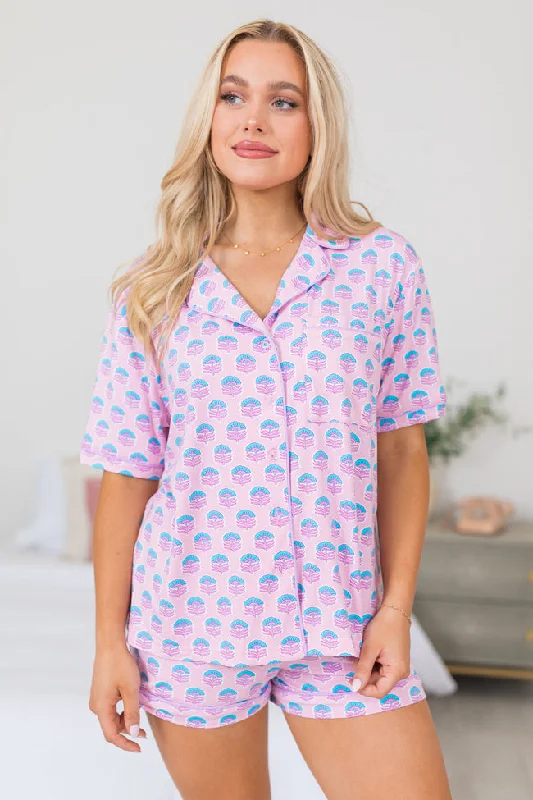 Women's Luxury Attire Under The Stars In Azalea Gardens Short Sleeve Bamboo Pajama Top FINAL SALE