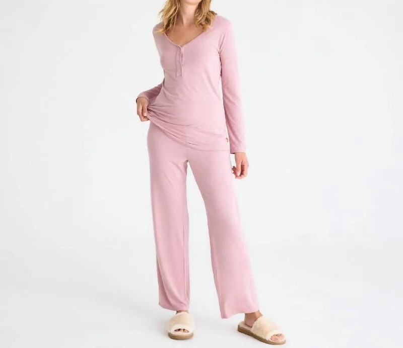 Stylish Women's Clothing Women's Long Sleeve Nursing Pj In Desert Pink