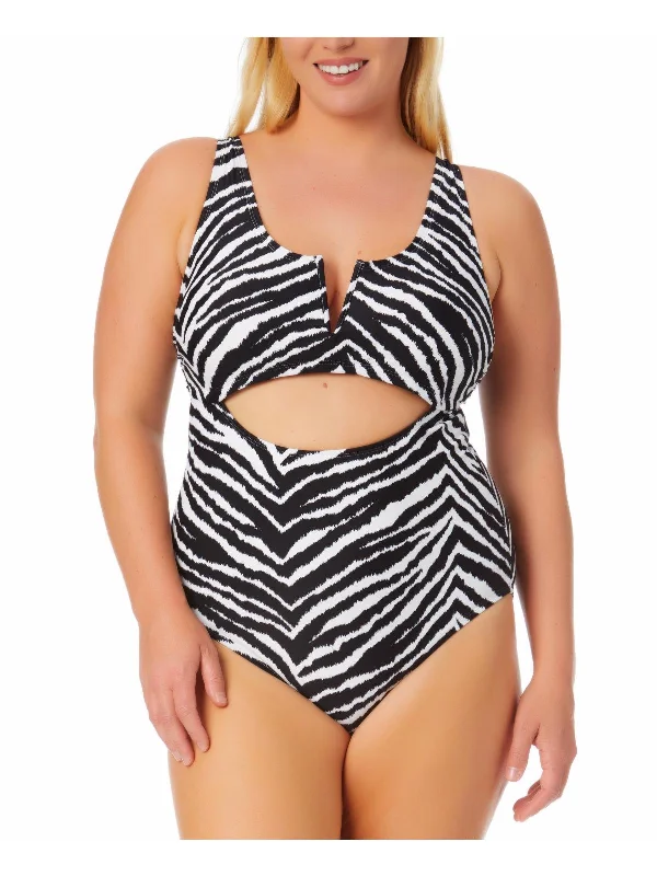 Women's Effortless Casual Outfit Plus Womens Zebra Cut-Out One-Piece Swimsuit