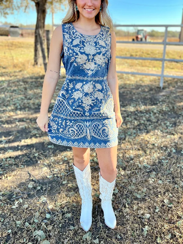 Get Ready To Save Like Never Before Denim And Grace Embroidered Dress*