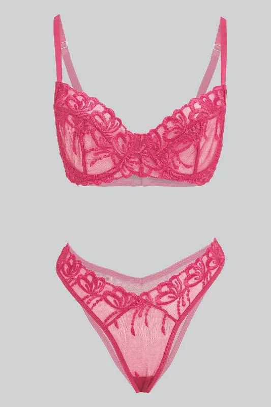 Women's Clothing For Casual Outings Pink Embroidered Lingerie Set