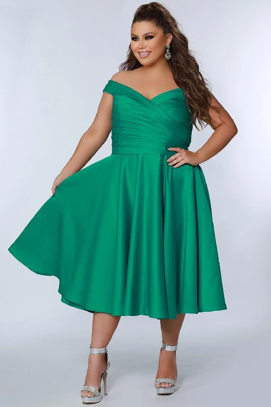 Casual Chic Sydneys Closet CE2301 Plus Size Off Shoulder Tea Length Dress