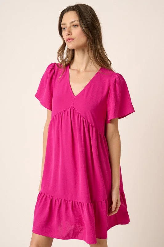 Pastel Styles Women and Plus size Airflow woven dolman sleeve dress in Fuschia