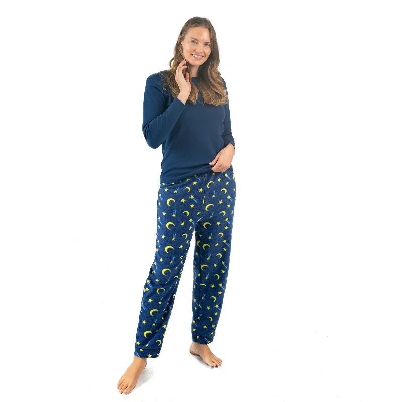 Women's Plus-Size Casual Outfit Womens Cotton Top and Fleece Pant Pajamas Moon