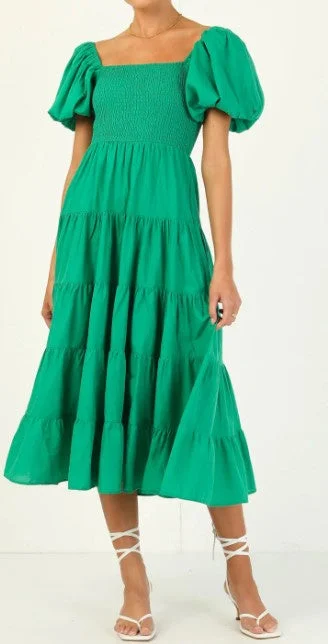 Evening Looks Green puff sleeve dress