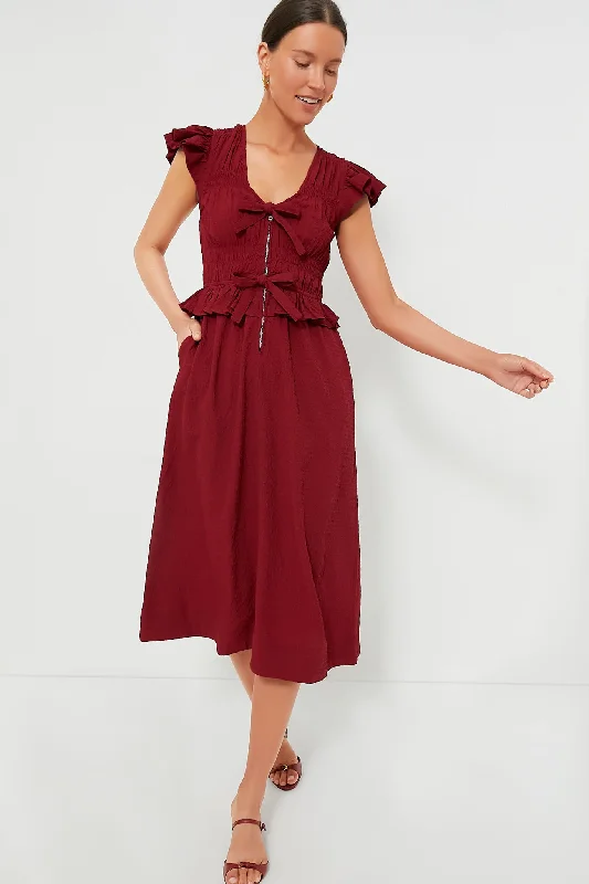 Modern Casual Clothing Red Regina Seersucker Flutter Sleeve Dress