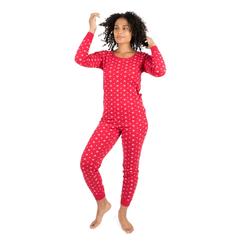 Women's Seasonal Wardrobe Clothing Womens Two Piece Cotton Pajamas Hearts Pink