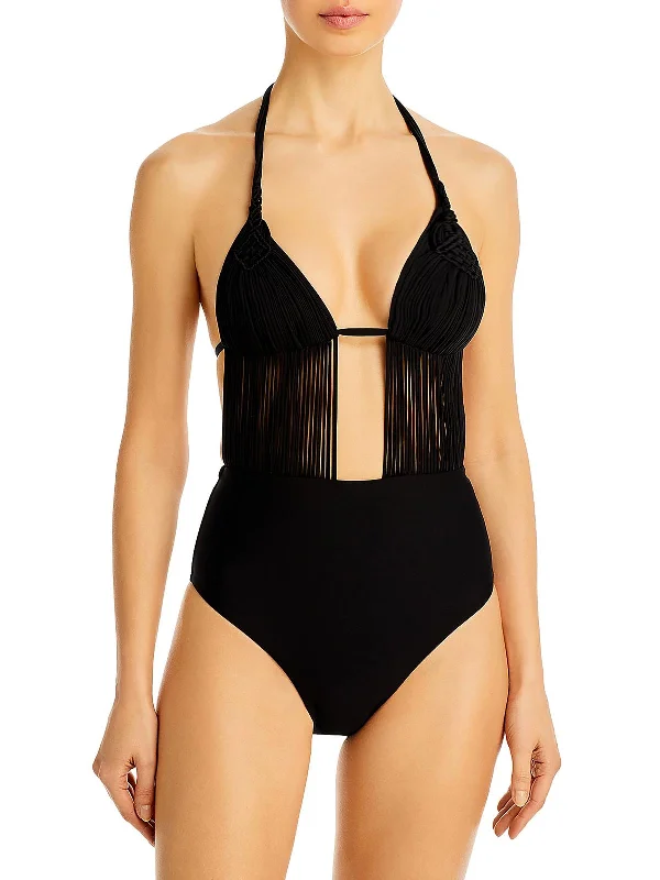 Women's Attire Mila Womens Macrame Plunging One-Piece Swimsuit