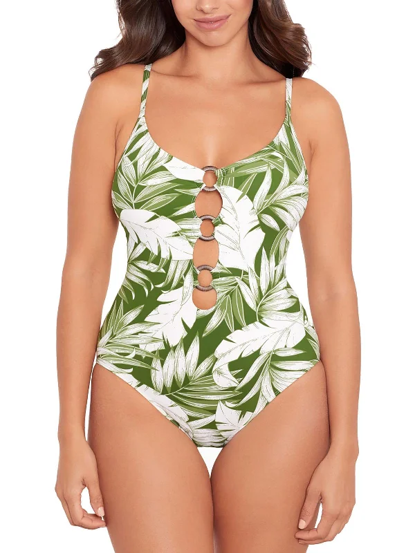 Fashion-Forward Women's Clothing Womens Cut-Out Printed One-Piece Swimsuit