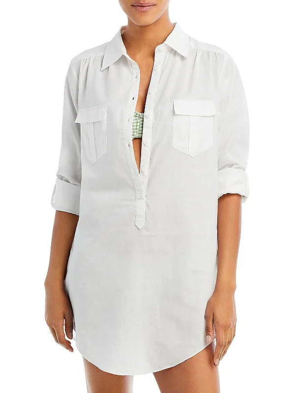 Women's Active Garments For Workouts Womens Collared Long Cover-Up