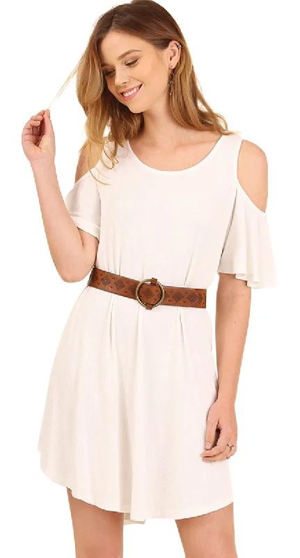 Online Boutiques Best Cold Shoulder Butterfly Sleeve Dress, Cream