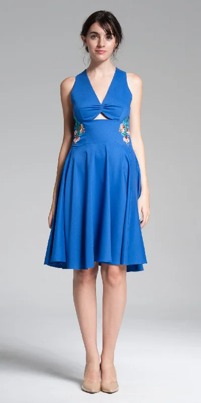 Hot Trends Cut-Out Front Embroidered Knee-Length Dress - Indigo