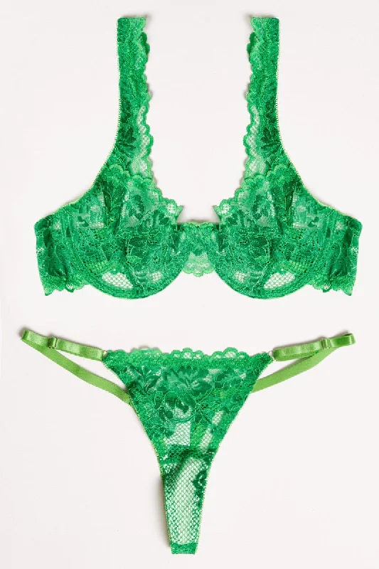 Women's Vacation Outfit Green Lace Lingerie Set