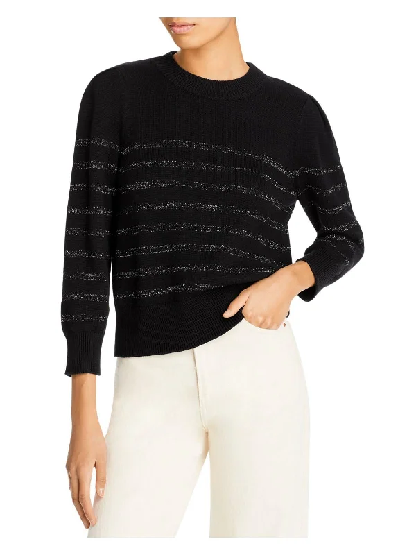 Women's Stylish Professional Garments Womens Cuffed Striped Crewneck Sweater