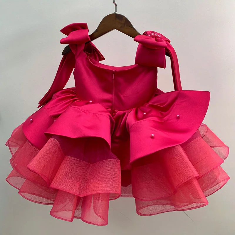 Inspired By You, Designed For You Elegant Baby Girl Rose Red Bow Sleeve Dress Toddler Communion Princess Dress