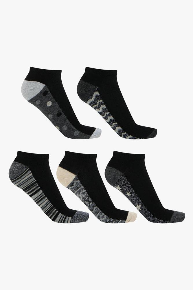 Women's Seasonal Clothes 5 Pack Zig Zag Low Cut Socks Black