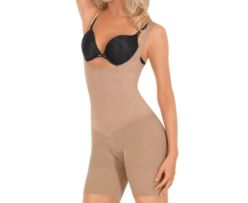 Casual Chic Clothing For Women Seamless Open Bust Boxer Body Shaper In Nude