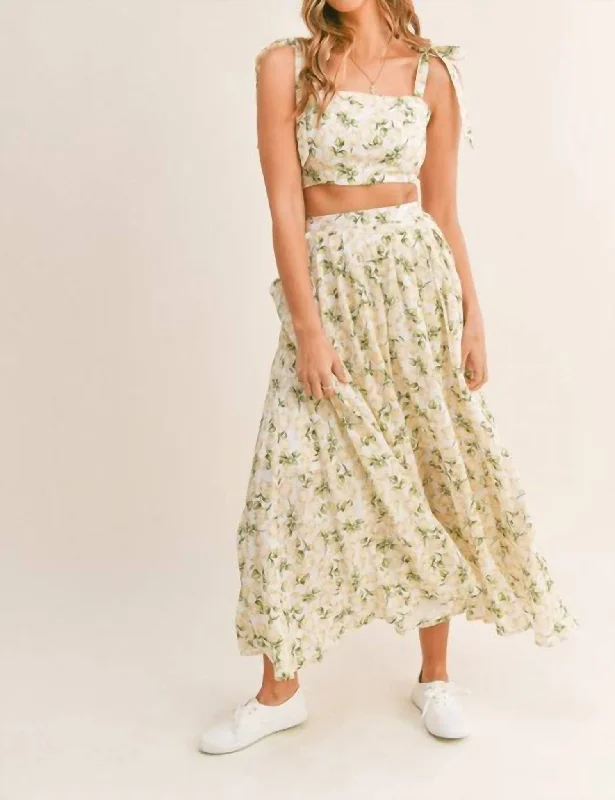 Women's Activewear Garments Elia Floral Maxi Skirt Set In Yellow